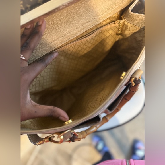 Elegant Tan Handbag with Bamboo Handle Purse As Is Please Look At Pictures Close - Picture 5 of 8